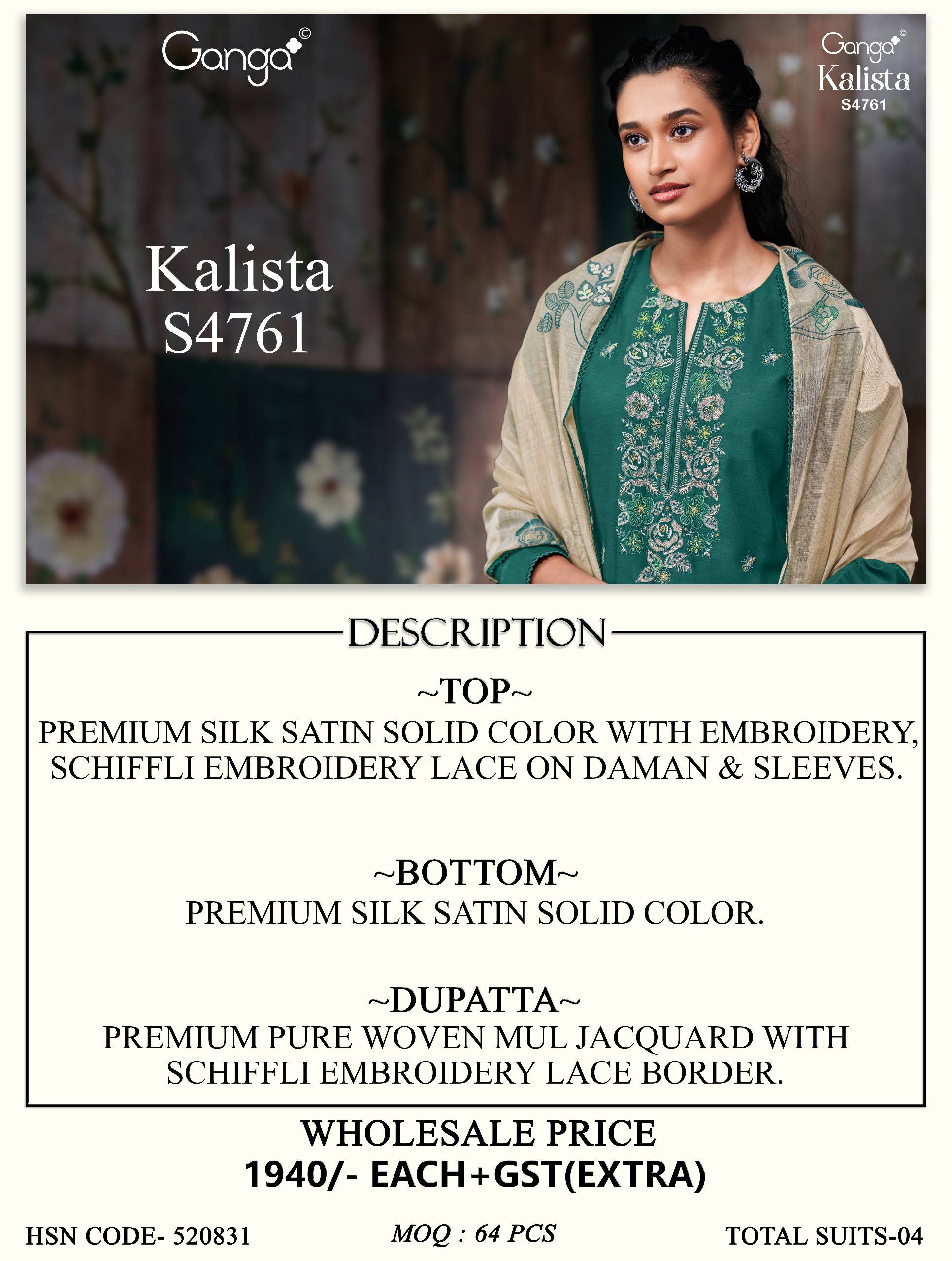 KALISTA 4761 Series By GANGA FASHION Stylish Beautiful Colourful SILK SATIN Dresses At Wholesale Price